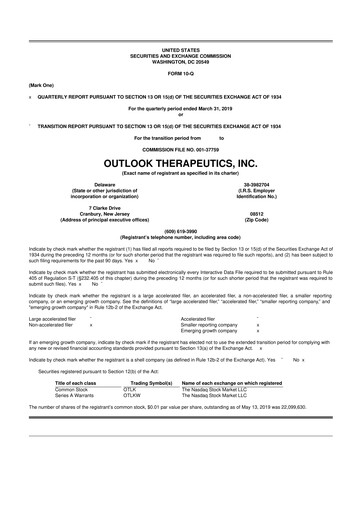 Thumbnail Outlook Therapeutics
 10-Q Quarterly Report FY2019 