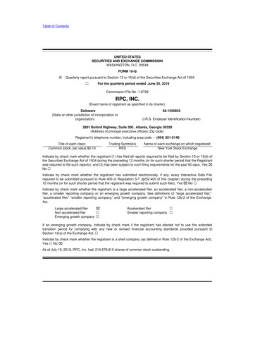 Thumbnail RPC, Inc. 10-Q Quarterly Report FY2019 