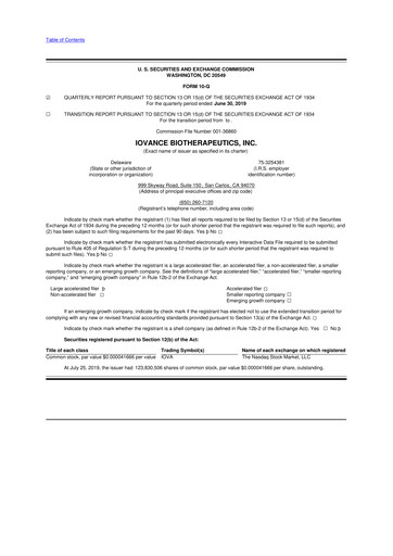 Thumbnail Iovance Biotherapeutics
 10-Q Quarterly Report FY2019 