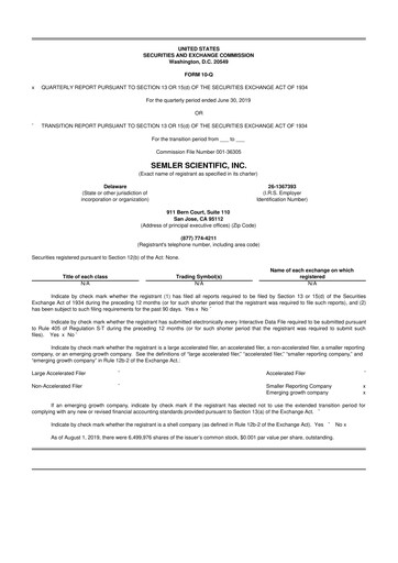 Miniature Semler Scientific
 10-Q Rapport trimestriel 2019 