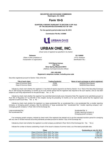 Thumbnail Urban One
 10-Q Quarterly Report FY2019 