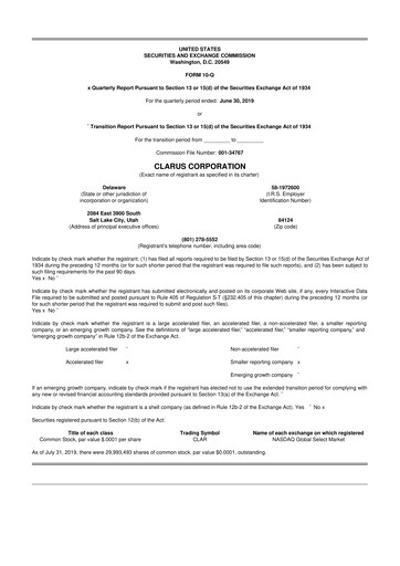 Thumbnail Clarus
 10-Q Quarterly Report FY2019 