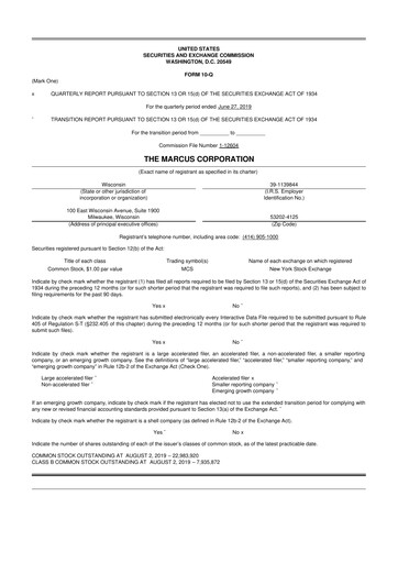 Thumbnail Marcus Corporation
 10-Q Quarterly Report FY2019 