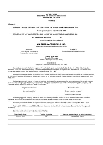 Thumbnail ANI Pharmaceuticals 10-Q Quarterly Report FY2019 