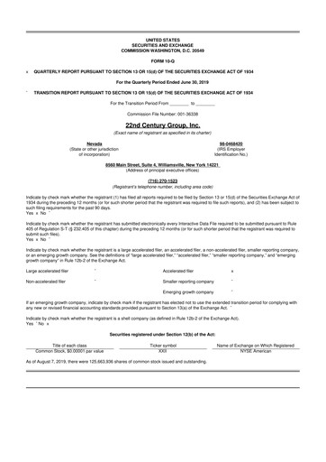 Thumbnail 22nd Century Group
 10-Q Quarterly Report FY2019 