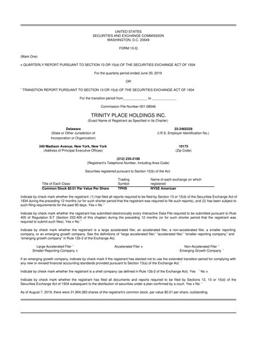 Thumbnail Trinity Place Holdings
 10-Q Quarterly Report FY2019 