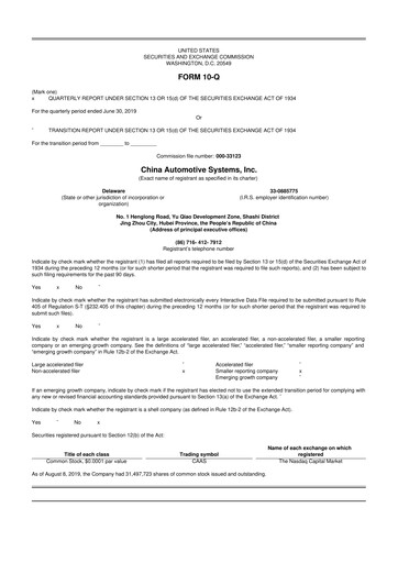 Vorschaubild China Automotive Systems 10-Q Quartalsbericht 2019 