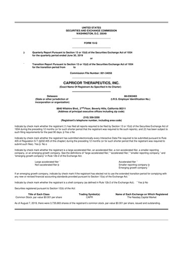 Thumbnail Capricor Therapeutics
 10-Q Quarterly Report FY2019 