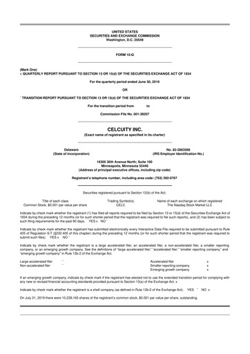 Thumbnail Celcuity Inc. 10-Q Quarterly Report FY2019 
