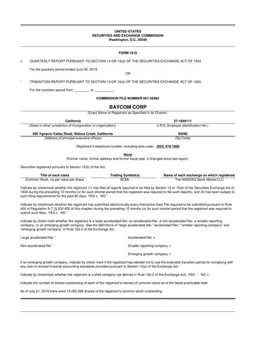 Thumbnail BayCom (United Business Bank) 10-Q Quarterly Report FY2019 