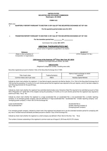 Thumbnail Abeona Therapeutics
 10-Q Quarterly Report FY2019 