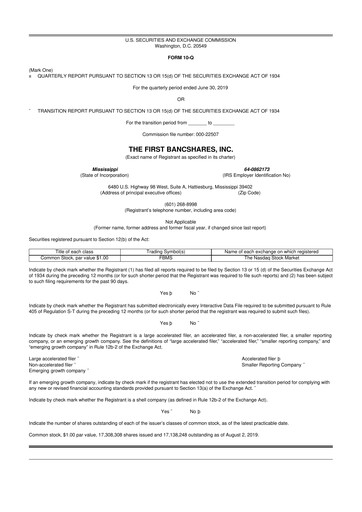 Thumbnail The First Bancshares 10-Q Quarterly Report FY2019 