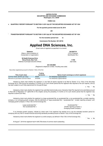 Miniature Applied DNA Sciences
 10-Q Rapport trimestriel 2019 