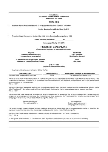 Vorschaubild Rhinebeck Bancorp 10-Q Quartalsbericht 2019 