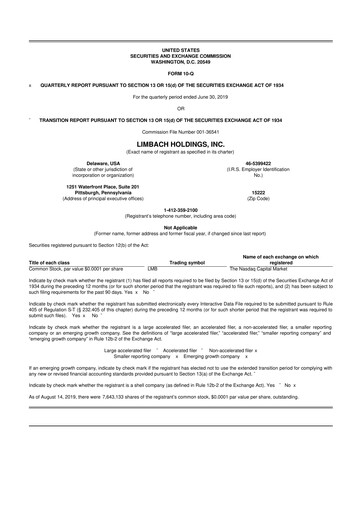 Vorschaubild Limbach Holdings 10-Q Quartalsbericht 2019 