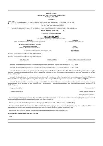 Thumbnail Rezolute 10-K Annual Report 2019