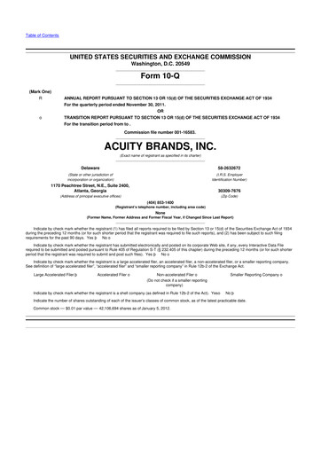 Thumbnail Acuity Brands
 10-Q Quarterly Report FY2012 