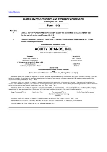 Thumbnail Acuity Brands
 10-Q Quarterly Report FY2012 
