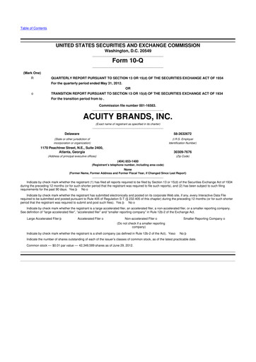 Thumbnail Acuity Brands
 10-Q Quarterly Report FY2012 