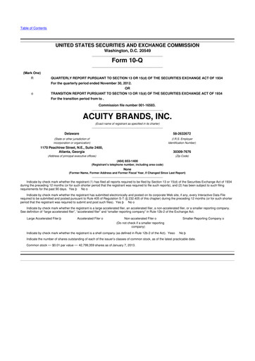 Thumbnail Acuity Brands
 10-Q Quarterly Report FY2013 