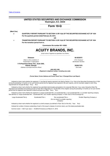 Thumbnail Acuity Brands
 10-Q Quarterly Report FY2016 
