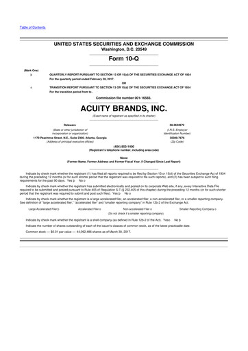 Thumbnail Acuity Brands
 10-Q Quarterly Report FY2017 