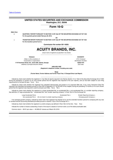 Thumbnail Acuity Brands
 10-Q Quarterly Report FY2018 
