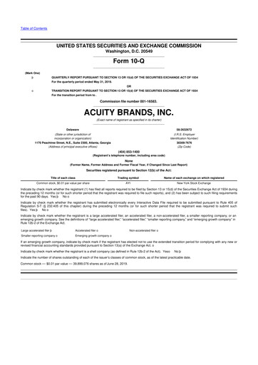 Thumbnail Acuity Brands
 10-Q Quarterly Report FY2019 