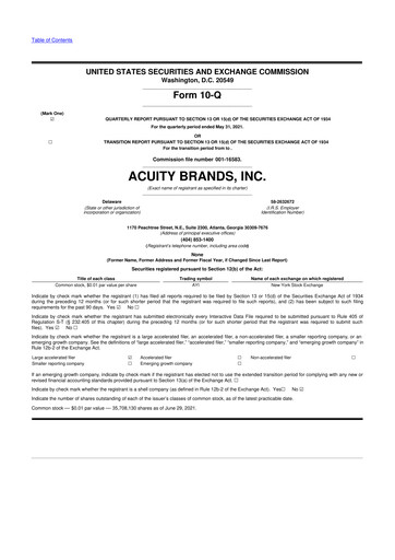 Thumbnail Acuity Brands
 10-Q Quarterly Report FY2021 