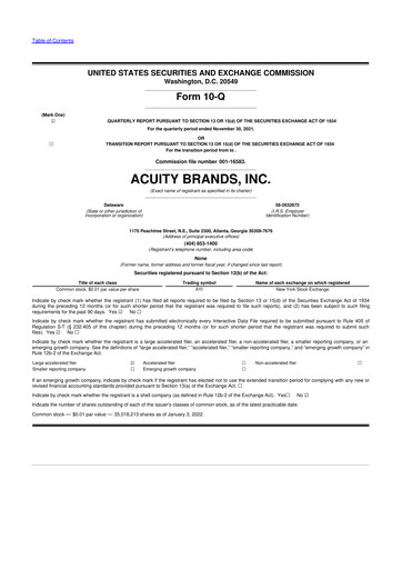 Thumbnail Acuity Brands
 10-Q Quarterly Report FY2022 