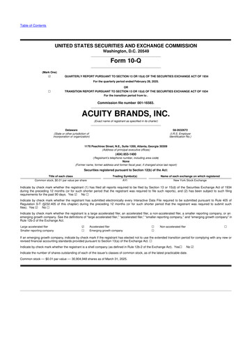 Thumbnail Acuity Brands
 10-Q Quarterly Report FY2025 