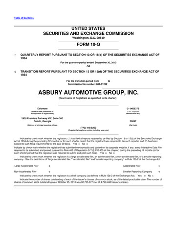 Miniature Asbury Automotive Group 10-Q Rapport trimestriel  