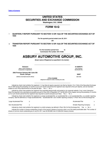 Miniature Asbury Automotive Group 10-Q Rapport trimestriel 2011 
