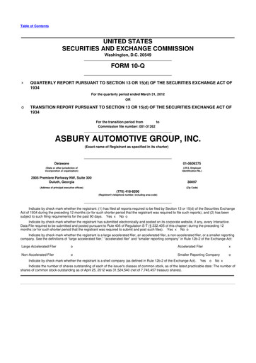 Miniature Asbury Automotive Group 10-Q Rapport trimestriel 2012 