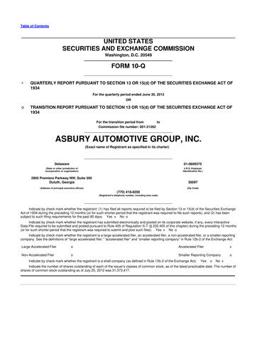 Miniature Asbury Automotive Group 10-Q Rapport trimestriel 2012 