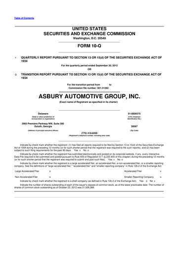 Miniature Asbury Automotive Group 10-Q Rapport trimestriel 2012 