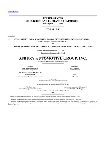 Thumbnail Asbury Automotive Group 10-K Annual Report 2012