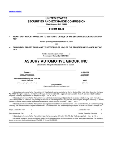 Miniature Asbury Automotive Group 10-Q Rapport trimestriel 2014 