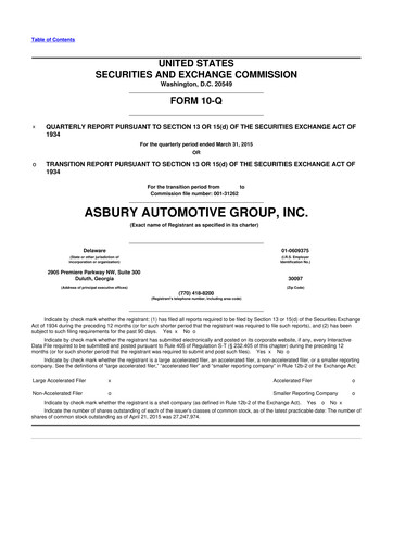 Miniature Asbury Automotive Group 10-Q Rapport trimestriel 2015 