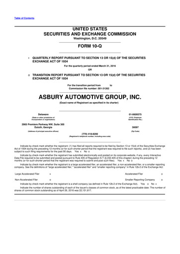 Miniature Asbury Automotive Group 10-Q Rapport trimestriel 2016 