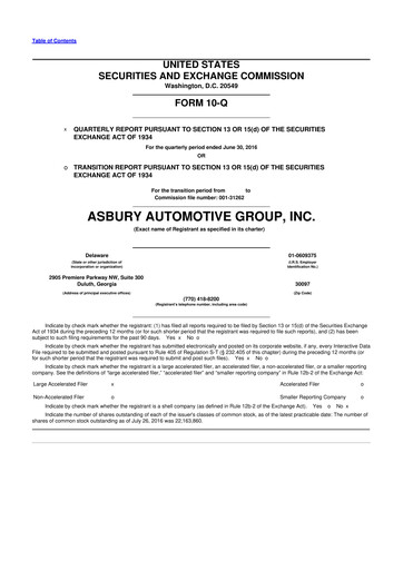 Miniature Asbury Automotive Group 10-Q Rapport trimestriel 2016 