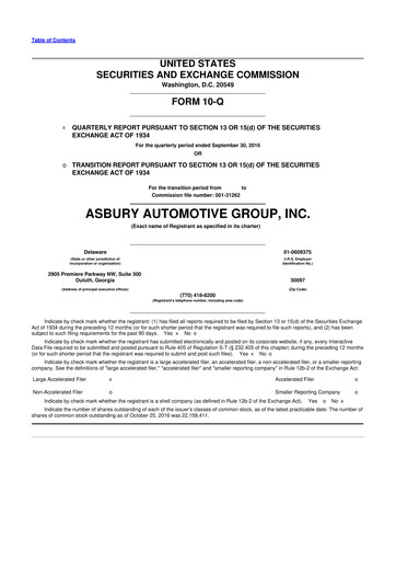 Miniature Asbury Automotive Group 10-Q Rapport trimestriel 2016 