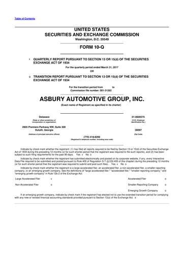 Miniature Asbury Automotive Group 10-Q Rapport trimestriel 2017 