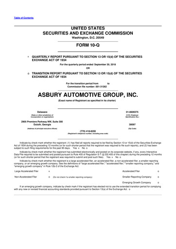 Miniature Asbury Automotive Group 10-Q Rapport trimestriel 2018 