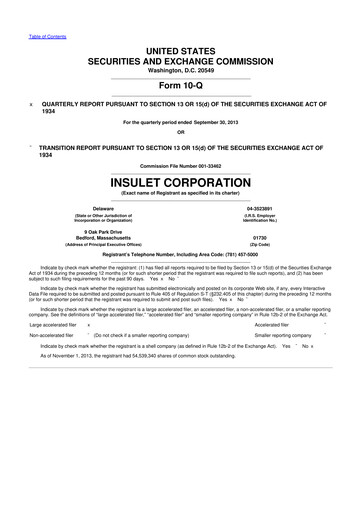 Thumbnail Insulet 10-Q Quarterly Report FY2013 