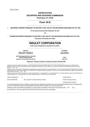 Thumbnail Insulet 10-Q Quarterly Report FY2018 
