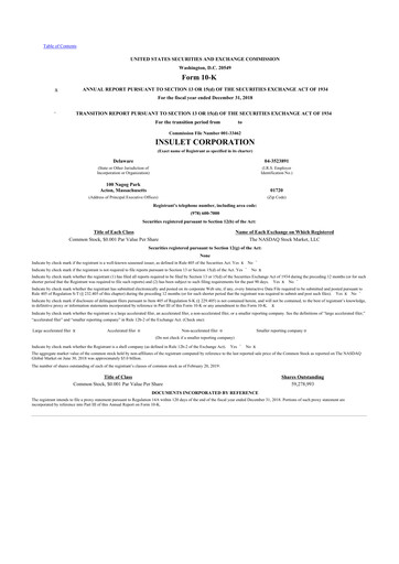 Thumbnail Insulet 10-K Annual Report 2018