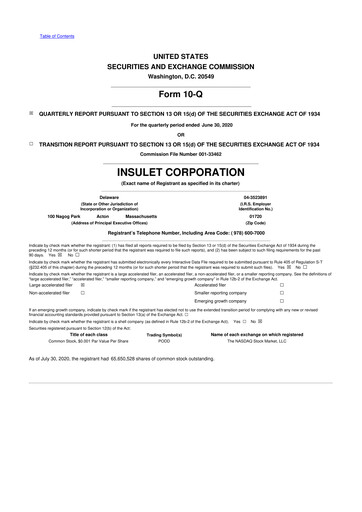 Thumbnail Insulet 10-Q Quarterly Report FY2020 