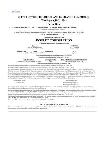 Thumbnail Insulet 10-K Annual Report 2020