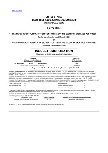 Thumbnail Insulet 10-Q Quarterly Report FY2021 